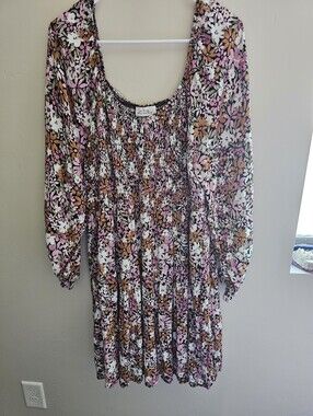 Floral Smocked Boho Shirt  in Pink, White & Brown